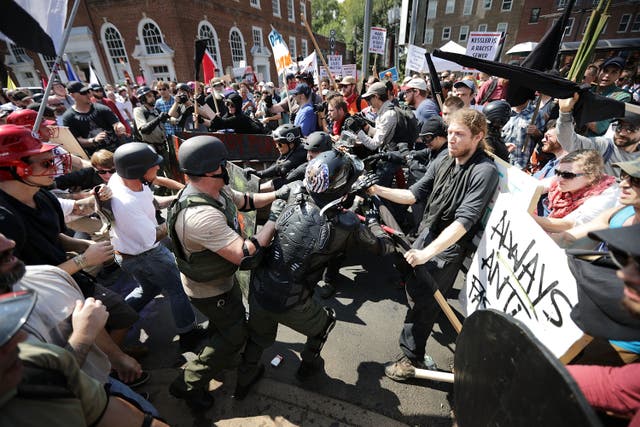 White supremacists clash with counter-protesters in Charlottesville, Virginia, in August 2017