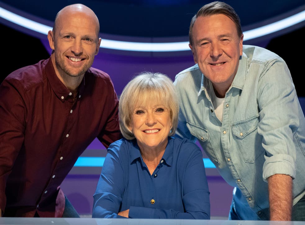 A Question of Sport host Sue Barker with Matt Dawson and Phil Tufnell