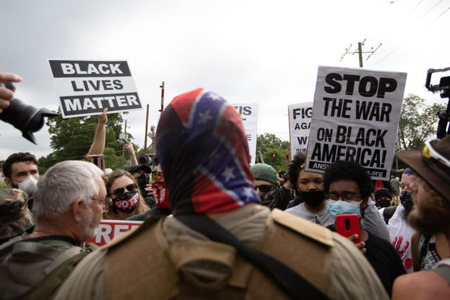 Anti-racist protesters confronting white supremacist demonstrators in Atlanta in August.