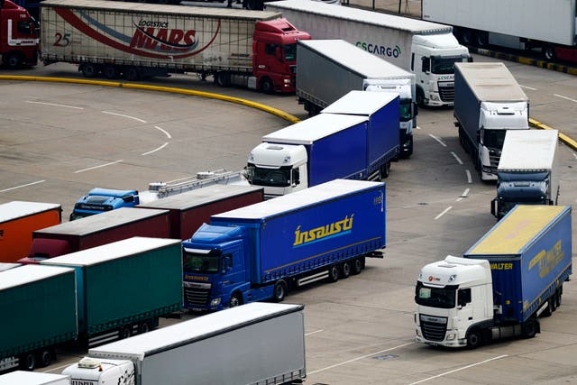Lorries queuing at the port of Dover