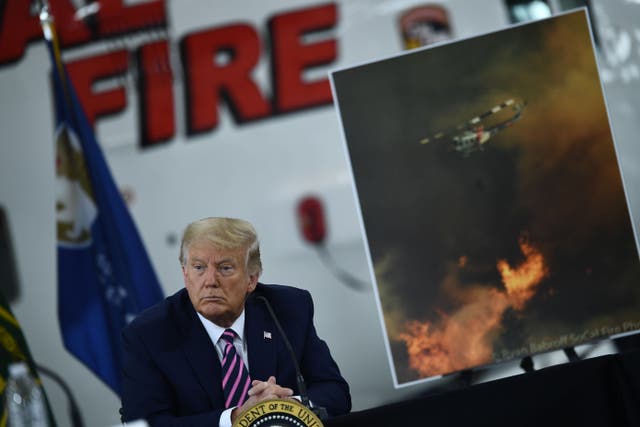 Donald Trump at a briefing on the Californian wildfires