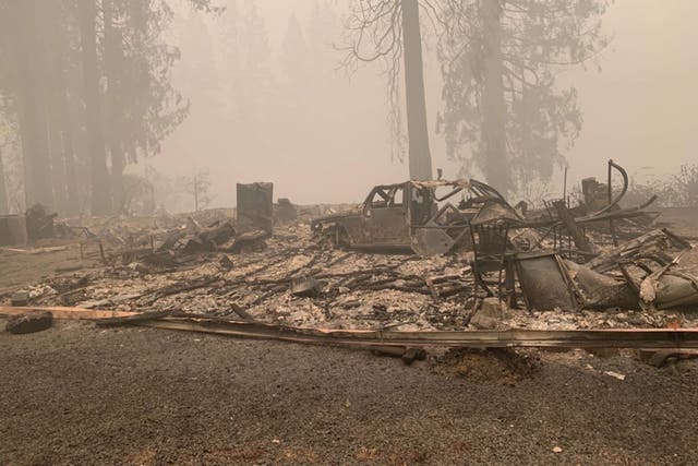 What remains of Sam and Cheynne's home in Vida, Oregon, following devastating megafires last week