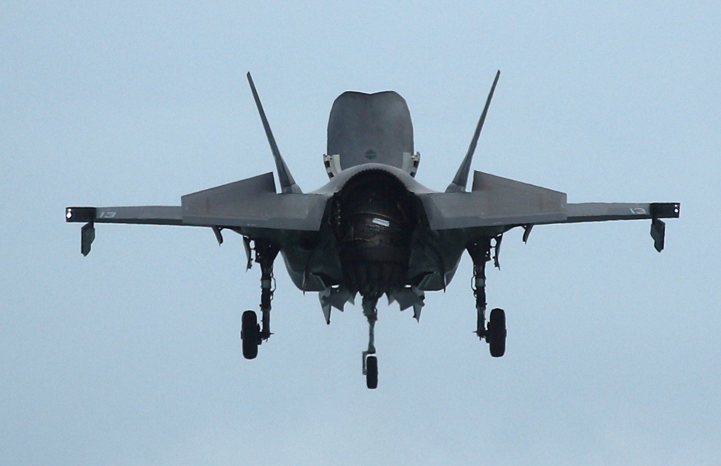 US Marine Corps F-35B Joint Strike Fighter hovers in an aerial display