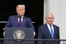 'Peace without blood all over the sand': Trump jokes about Netanyahu's love of war and both attack 'tyrants of Tehran' at peace summit