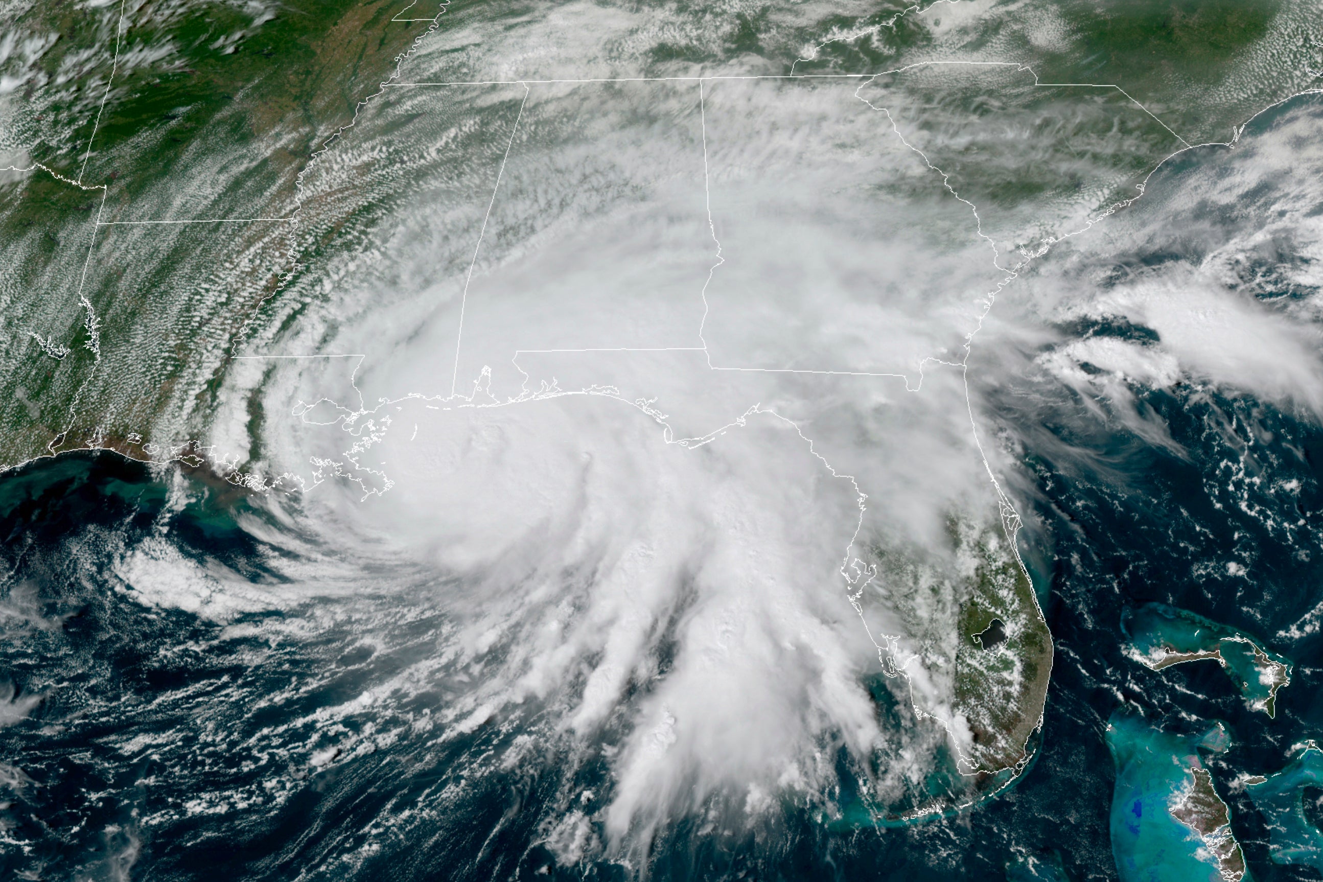 Satellite imagery showing Hurricane Sally making landfill on Gulf Coast
