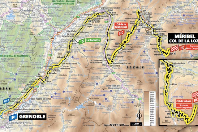 Stage 17 route map from Grenoble to Meribel