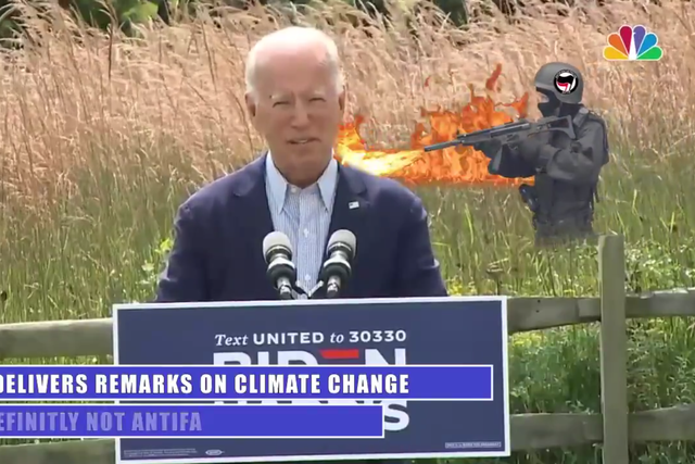 Fake video shows Joe Biden speaking about wildfires as antifa members start a blaze