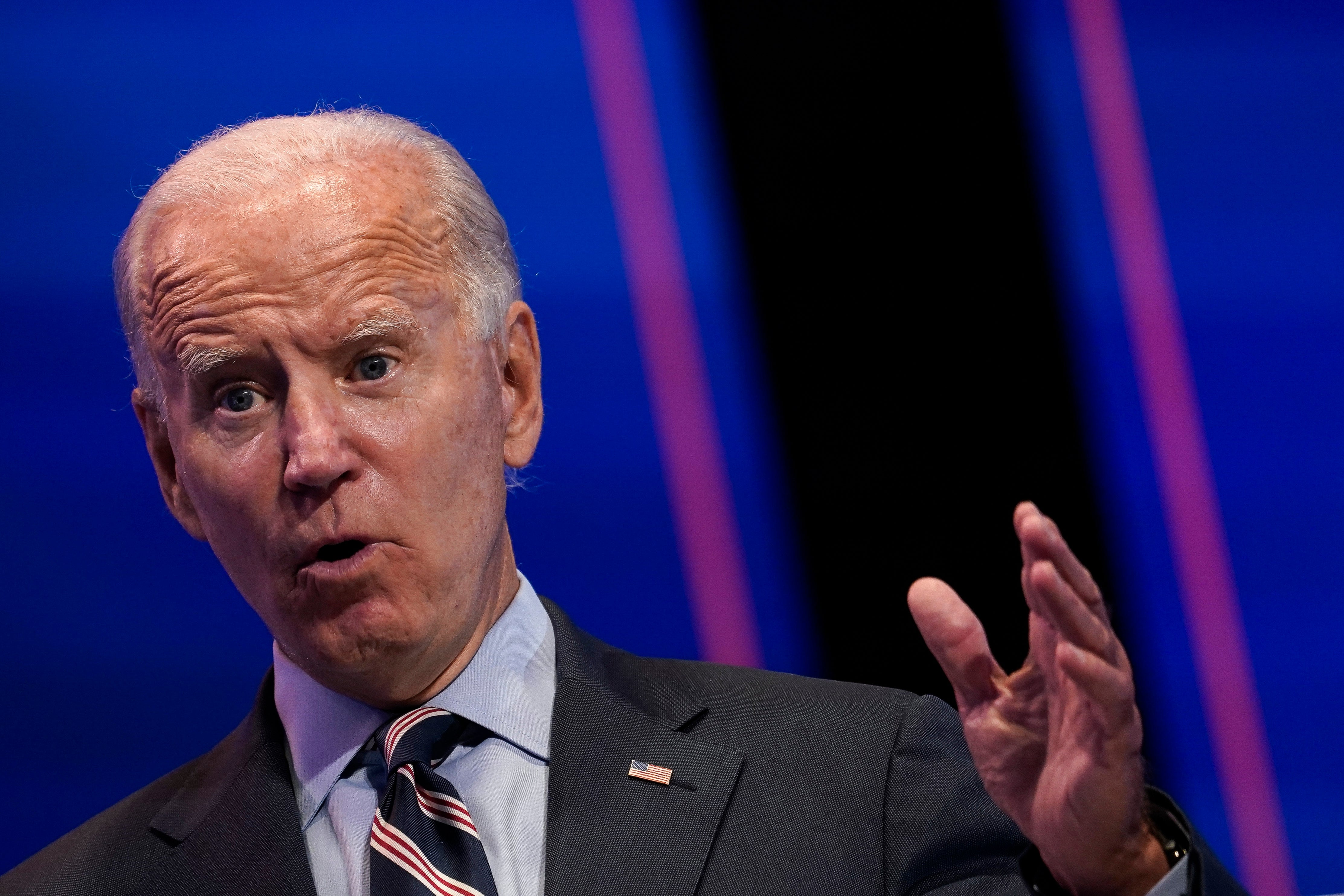 Democratic presidential nominee and former Vice President Joe Biden takes questions from reporters after a virtual coronavirus briefing with medical professionals on September 16, 2020 in Wilmington, Delaware