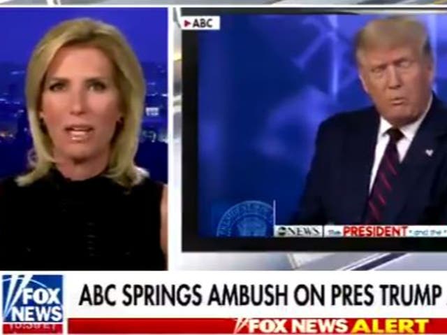 La presentadora de Fox News, Laura Ingraham, afirma que ABC News 'emboscó' a Donald Trump durante un evento en el ayuntamiento.