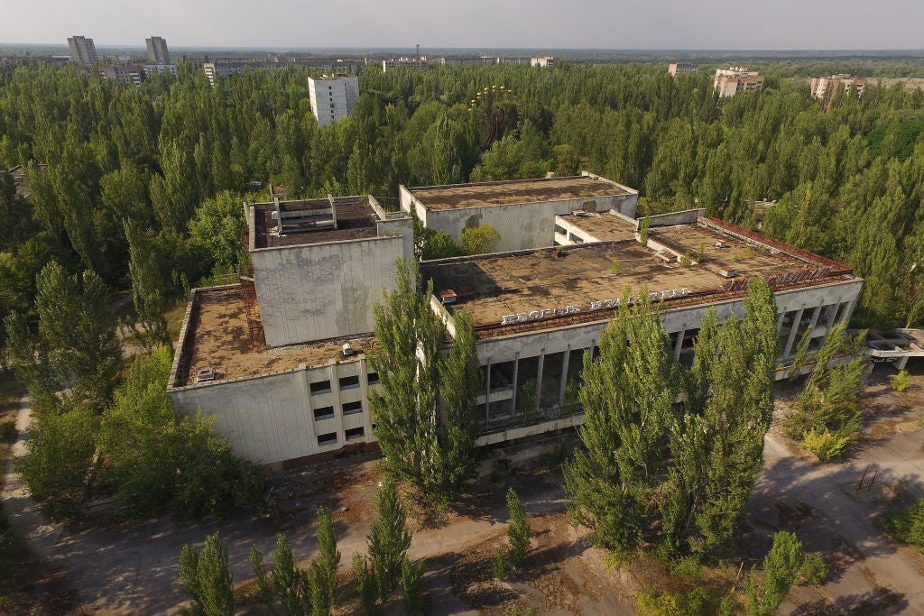 The former Energetika cultural centre stands in the abandoned city of Pripyat near the Chernobyl nuclear power plant.