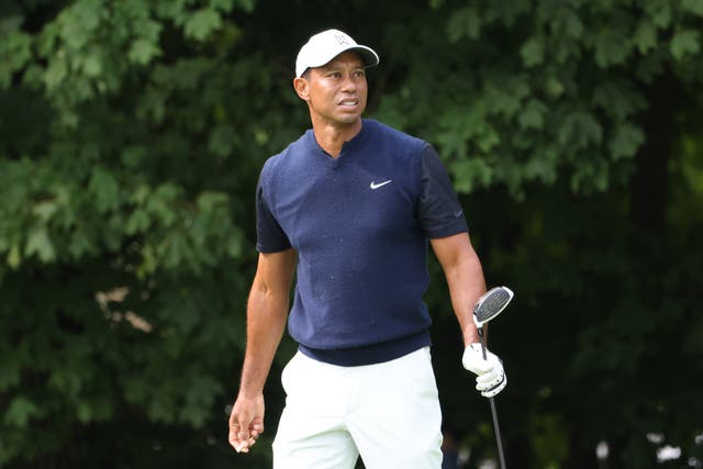 Tiger Woods looks on in frustration at Winged Foot