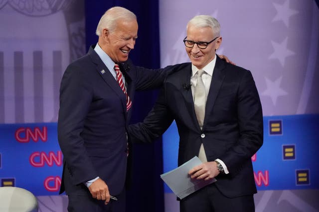 Joe Biden and Anderson Cooper were mocked on Twitter for breaking social distancing rules