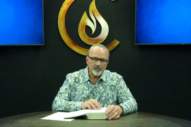 Pastor Paul Van Noy during an online service for the Candlelight Christian Fellowship in April