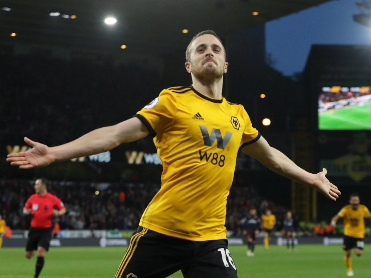 Diogo Jota celebrates scoring for Wolves