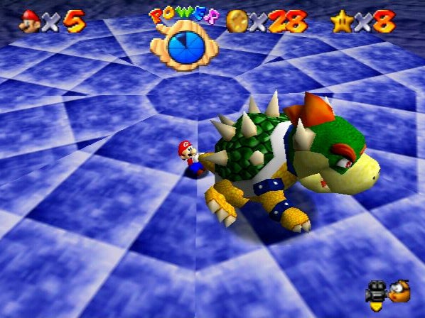 Mario fights Bowser in the original 'Super Mario 64'