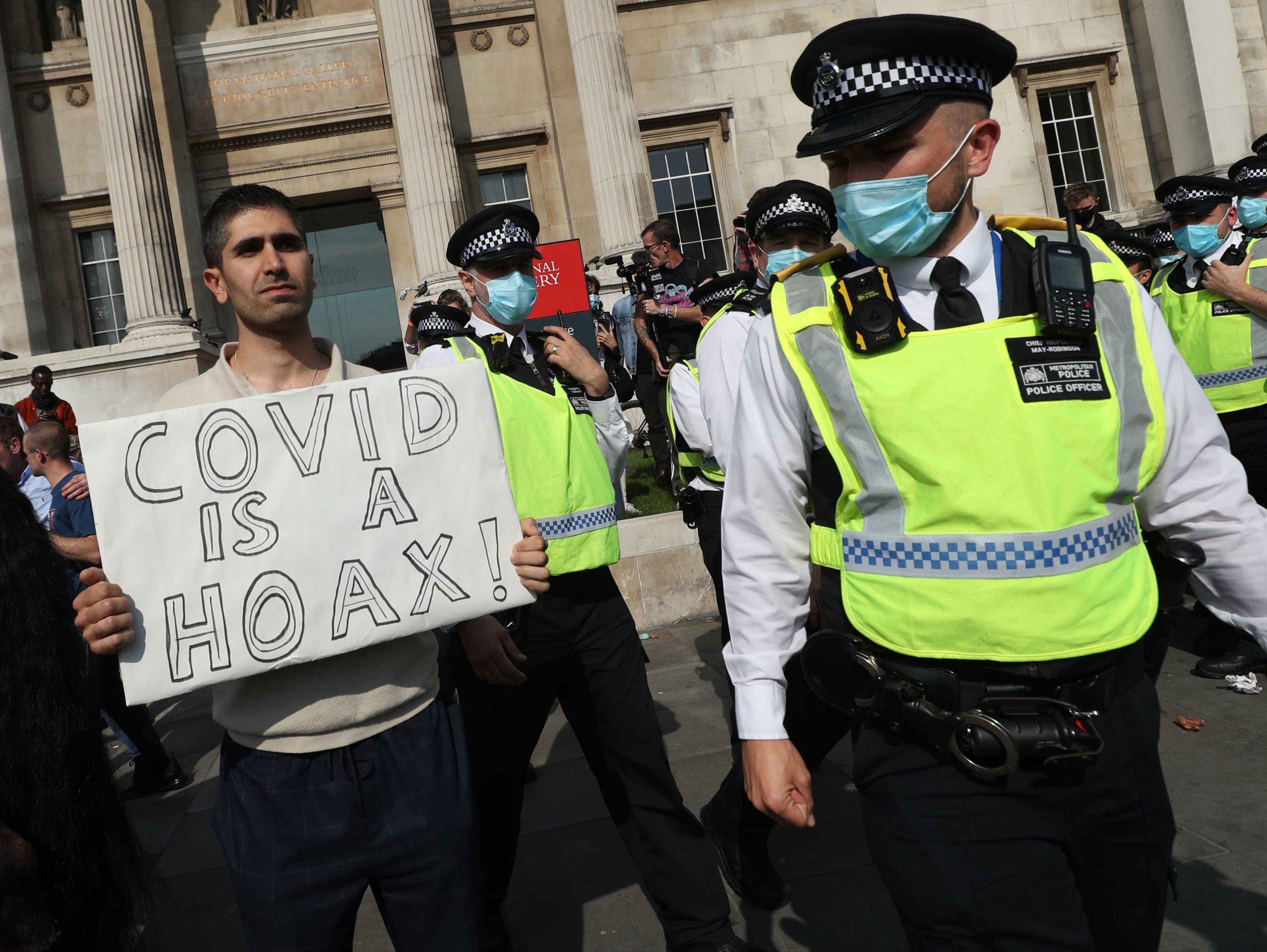An anti-lockdown protest in London's Trafalgar Square on 19 September