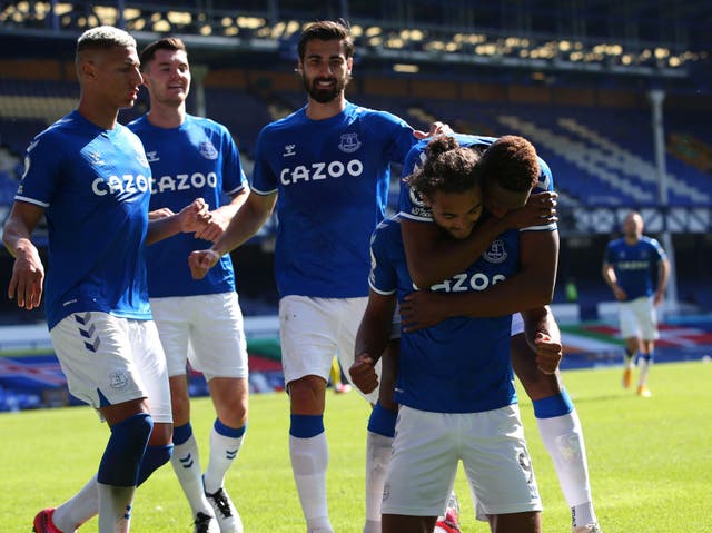 Everton players celebrate in the win over West Brom