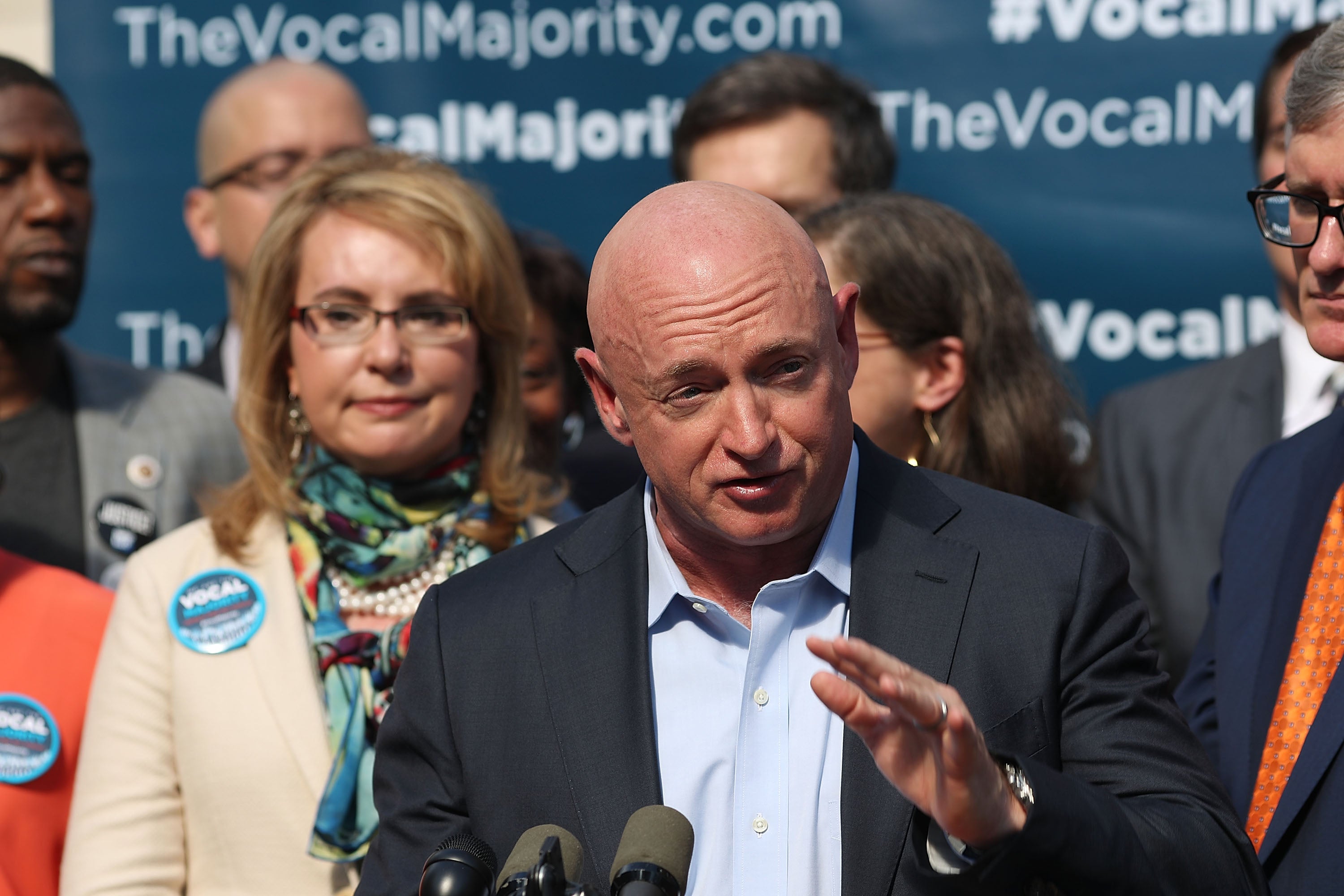 Former astronaut Mark Kelly speaking in New York in 2016 at an anti-gun violence rally