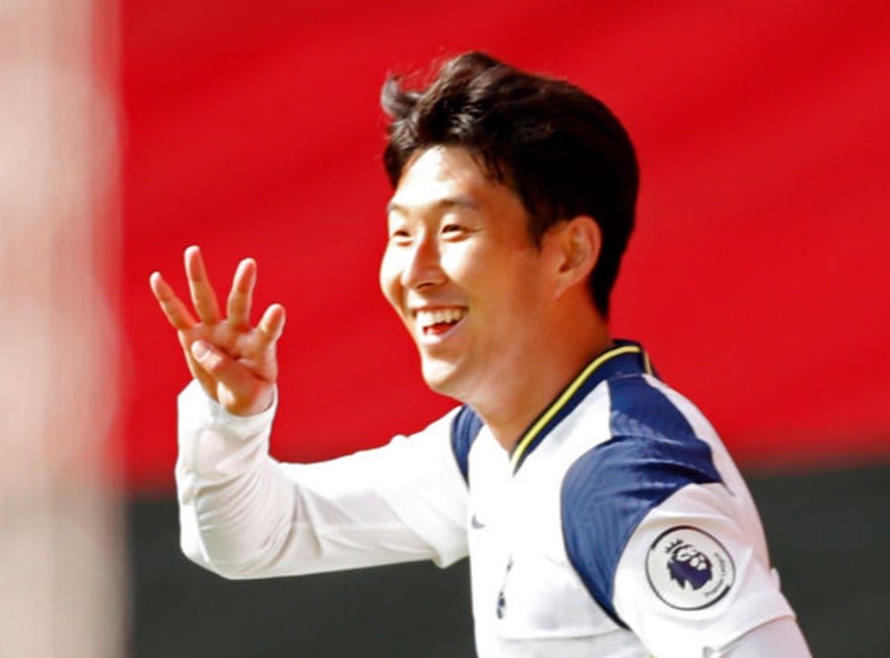 Son celebrates his fourth goal for Spurs