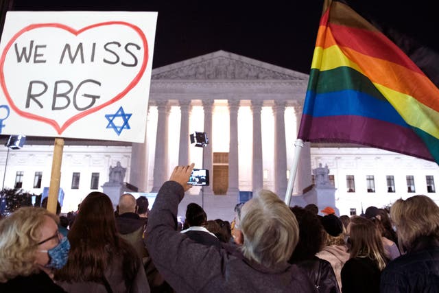 People gathered at the Supreme Court building in Washington on Friday night after the death of Justice Ruth Bader Ginsburg.