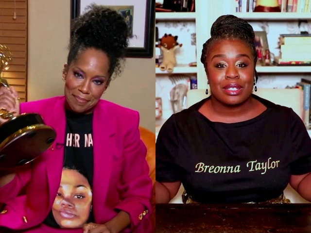 Regina King and Uzo Aduba wear Breonna Taylor T-shirts at the 2020 Emmy Awards