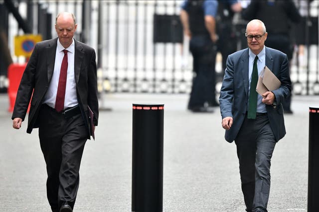 <p>Chief medical officer for England Chris Whitty and chief scientific adviser Sir Patrick Vallance in Downing Street</p>