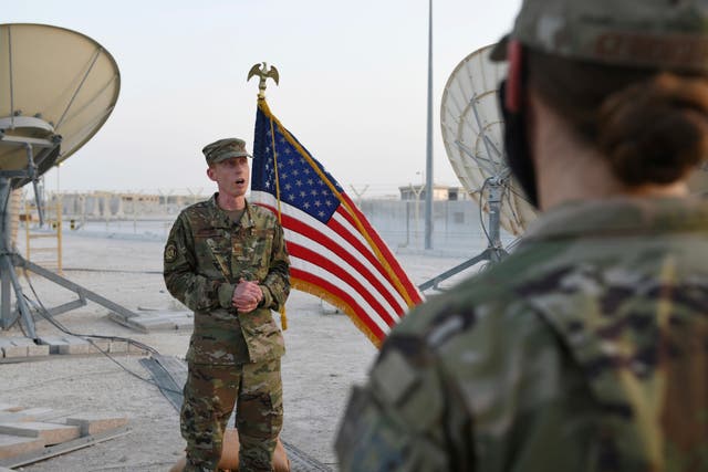 US Space Force members are sworn in at the Al-Udeid Air Base, Qatar