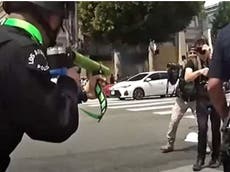 LAPD releases video of officer shooting protester in groin with foam round