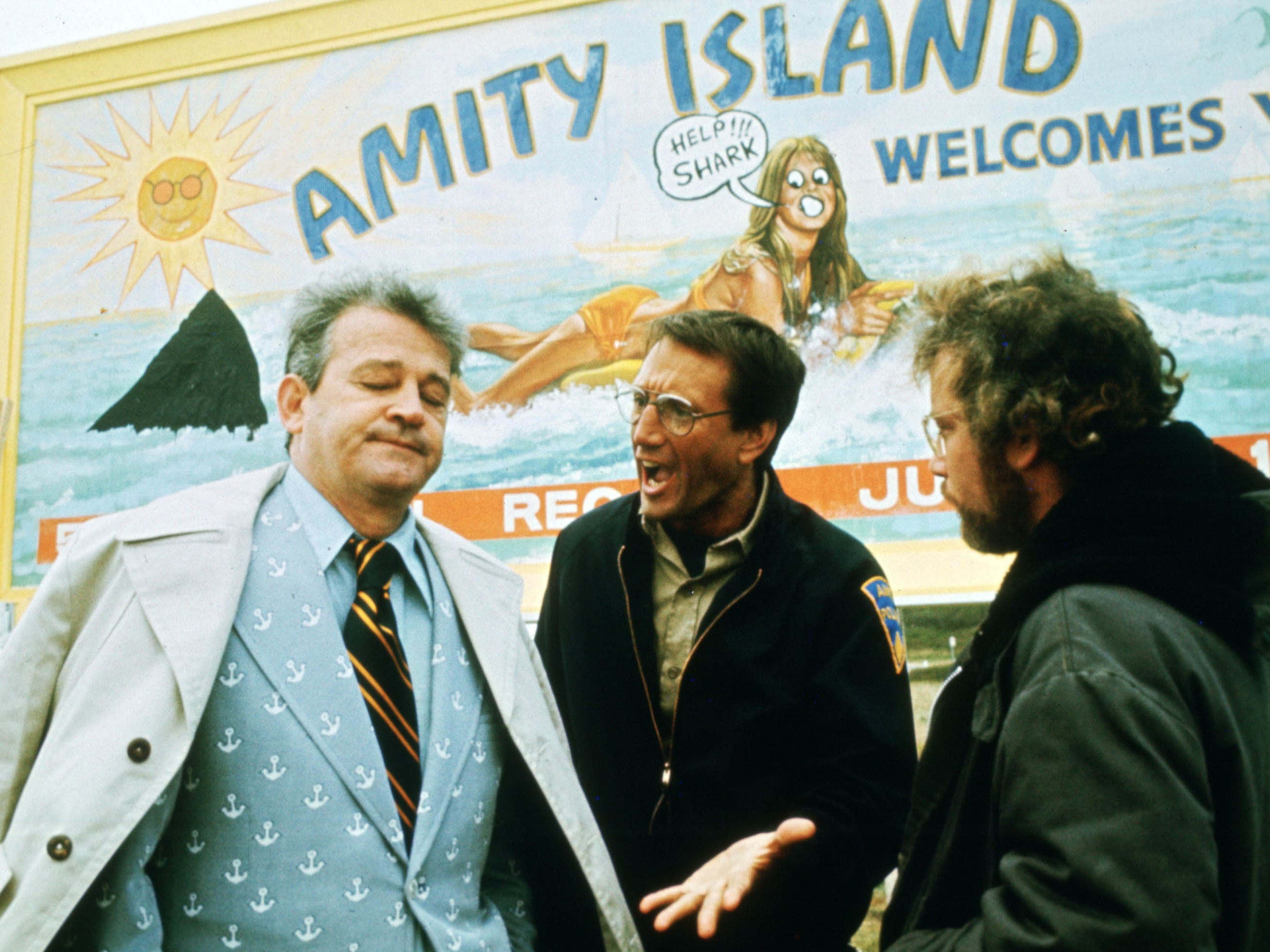 Murray Hamilton, Roy Scheider and Richard Dreyfuss in Steven Spielberg's classic blockbuster 'Jaws'