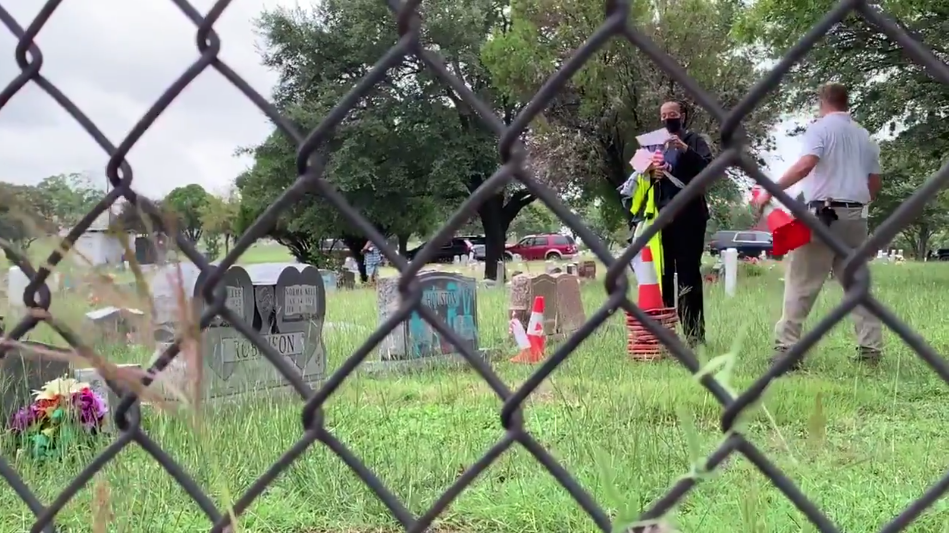 Austin's park and recreations department attend to vandalised headstones at Evergreen Cemetery