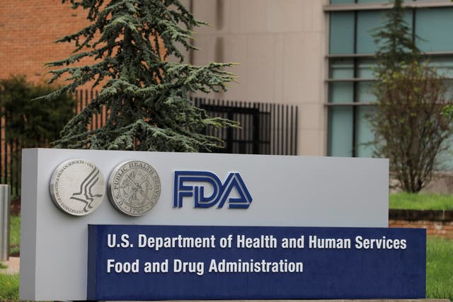 Signage is seen outside of the Food and Drug Administration (FDA) headquarters in White Oak, Maryland,  on 29 August 2020