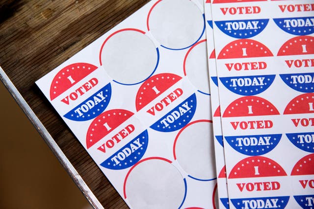 Stickers saying "I Voted Today" are given out to voters in the Democratic primary in Philadelphia, Pennsylvania on 2 June 2020.