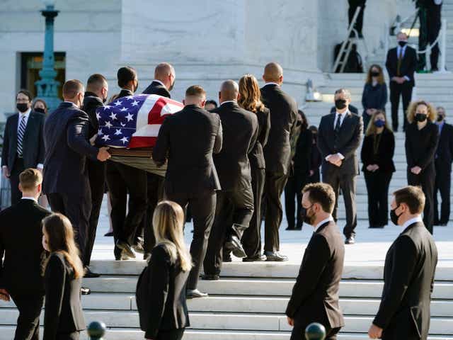 Justice Ruth Bader Ginsburg's casket arrives at the Supreme Court on Wednesday where she will lie in repose for two days
