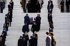 Chief Justice honours ‘rock star’ Ruth Bader Ginsburg as 100 clerks gather on steps in powerful display of grief
