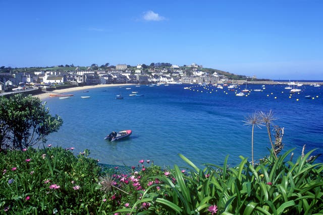 <p>View over the harbour at Hugh Town on the island of St Mary's. Hugh Town is the capital of the Isles of Scilly</p>