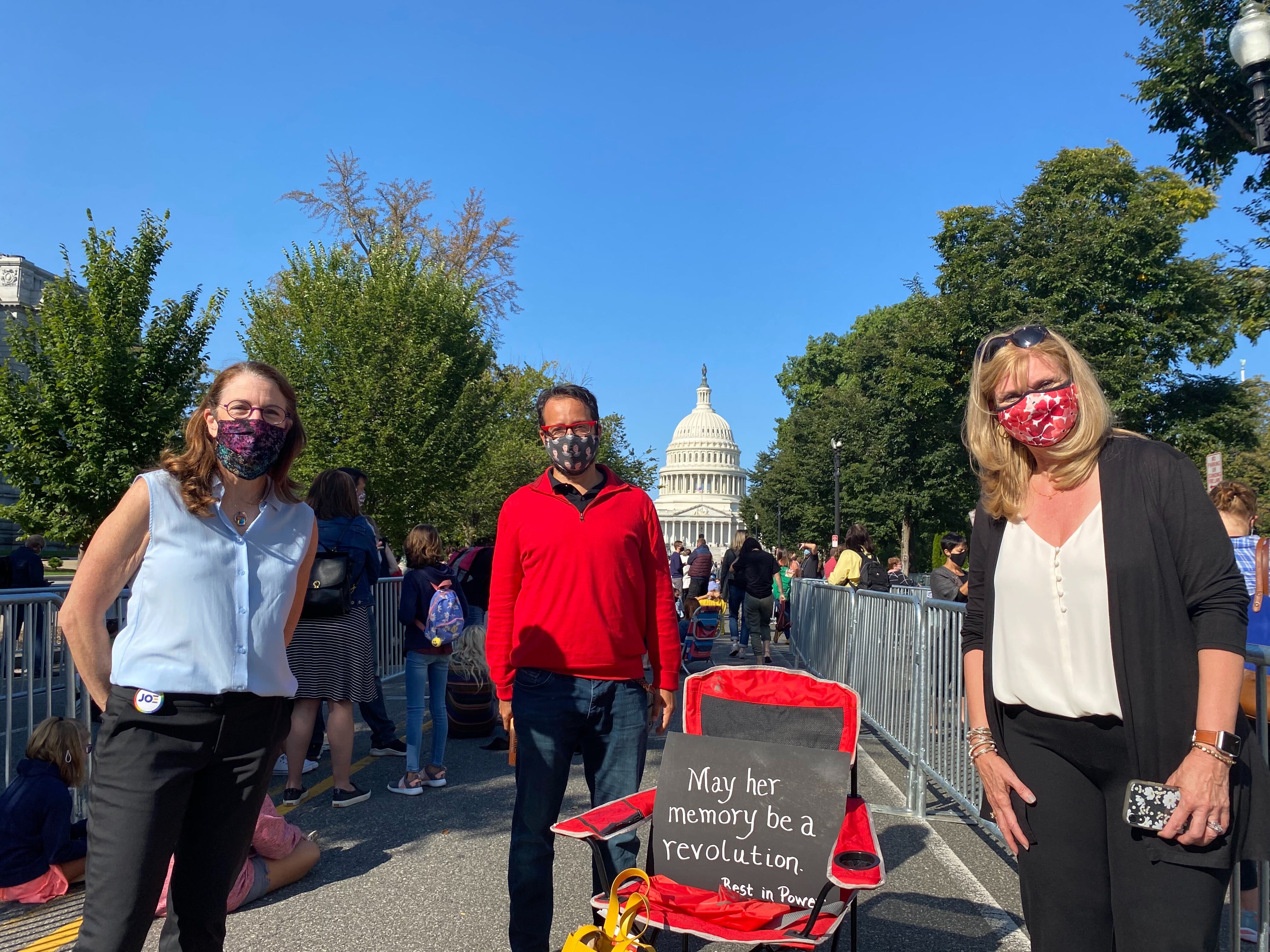 From left, Jill Alexander of Rockville, Maryland, Yoni Boch of Washington, DC, and Cecelia Ryan of Naperville, Illinois, struck up an unexpected friendship outside the Supreme Court on Wednesday