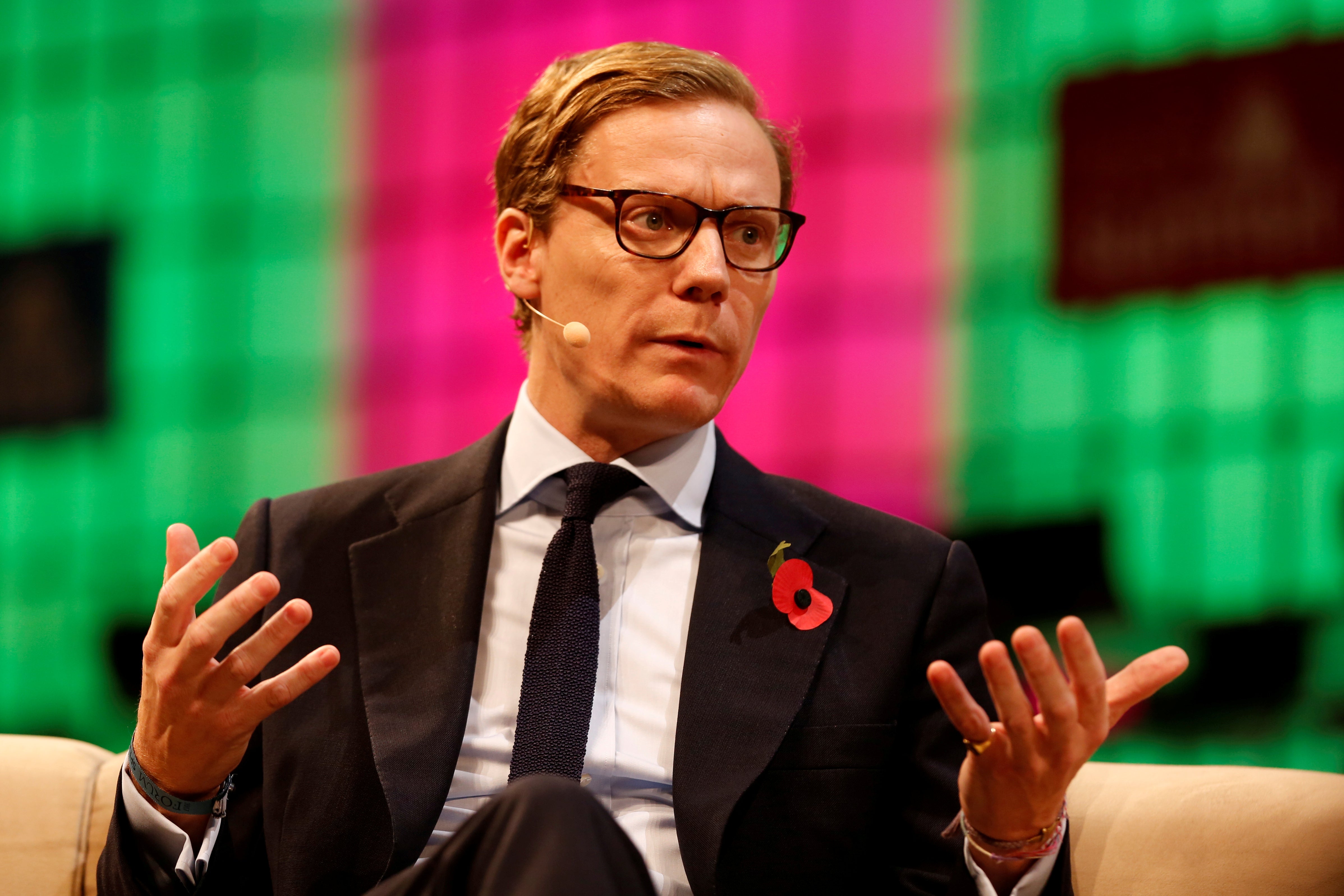 Alexander Nix speaks during the Web Summit, Europe's biggest tech conference, in Lisbon, Portugal, in November 2017