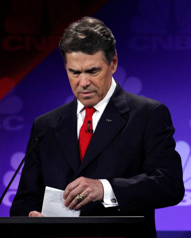 Former Texas Governor Rick Perry loses his train of thought during a 2012 Republican primary debate, a moment that went on to define his doomed campaign.