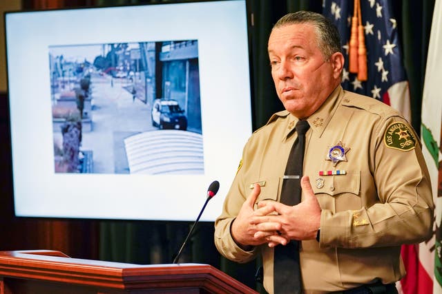 <p>File. In this 17 September 2020, file photo, Los Angeles County Sheriff Alex Villanueva comments on the investigation of the shooting of two deputies during a news conference at the Hall of Justice in downtown Los Angeles</p>