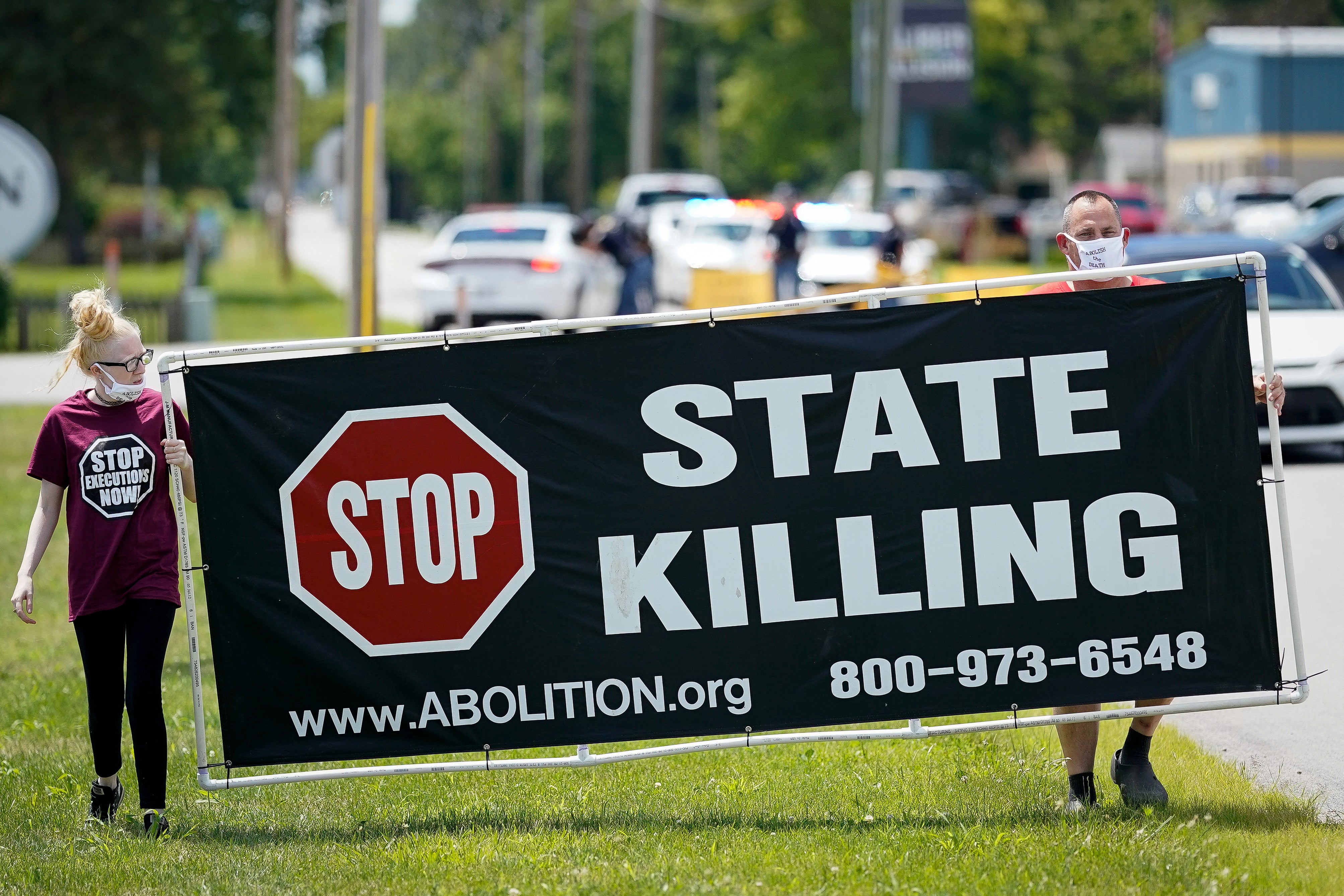 Protesters outside Terre Haute in Indiana in September, where many federal death row prisoners are kept