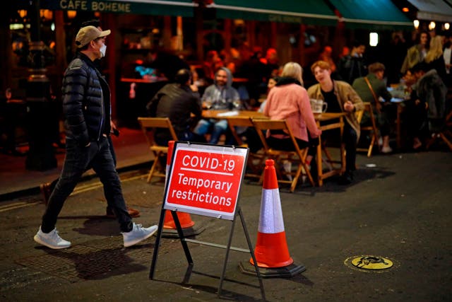 People drink at the outside tables in central London