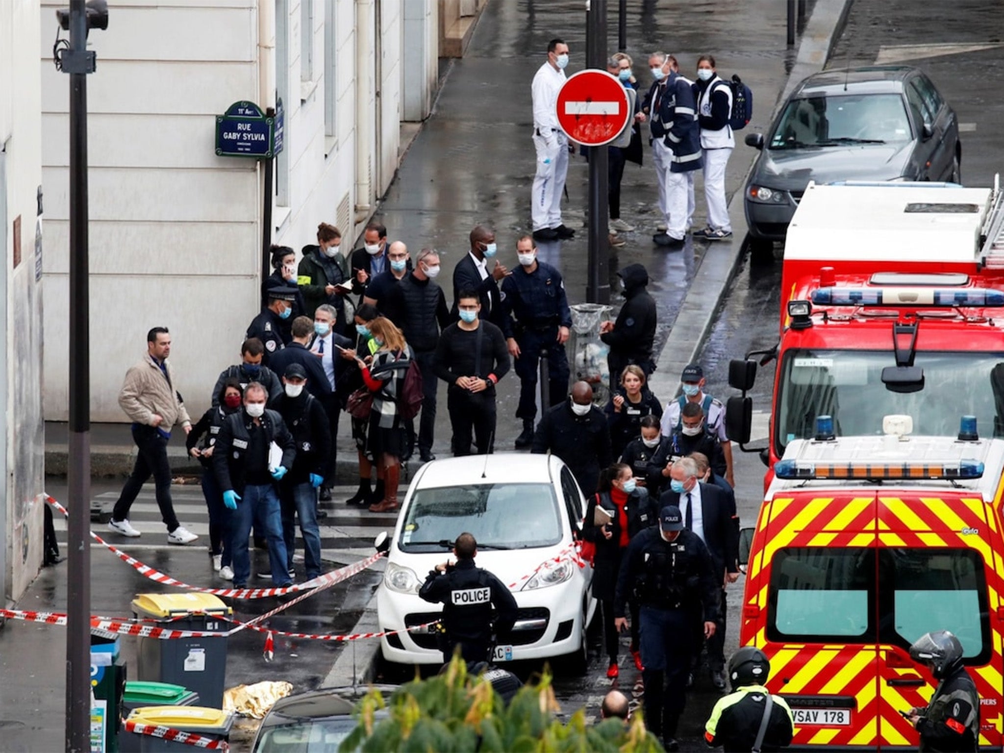 Cordons on the streets surrounding former Charlie Hebdo offices