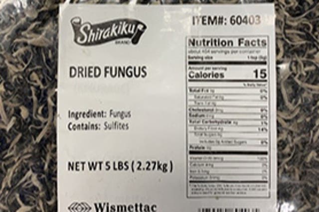 Shirakiku brand Black Fungus mushrooms were recalled on Wednesday, the Food and Drug Administration announced