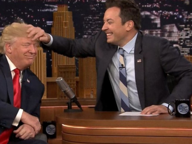 Jimmy Fallon musses Donald Trump's hair in his controversial 2016 interview