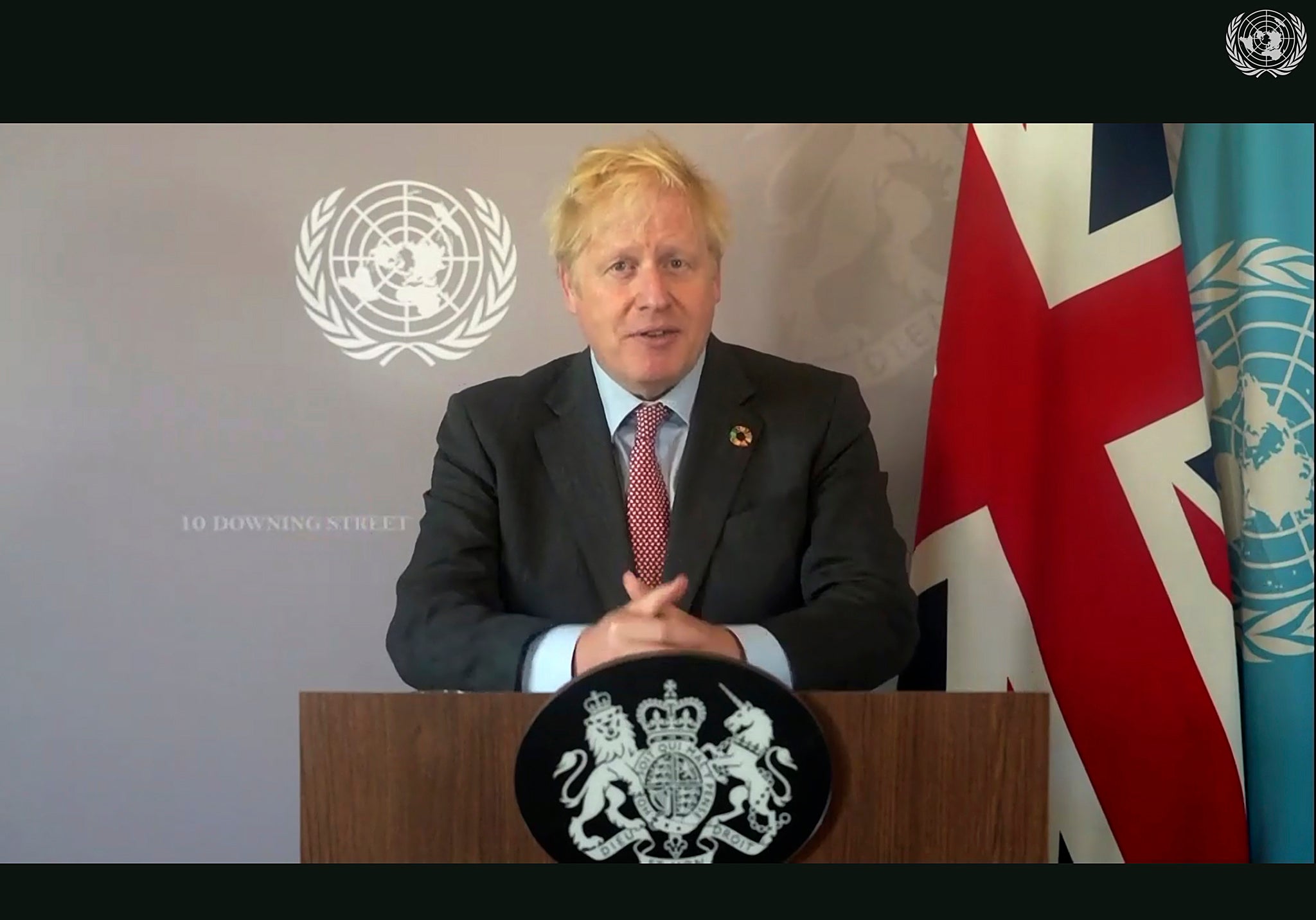 Johnson addresses the UN General Assembly remotely on Saturday