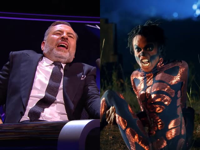 David Walliams (left) recoils in horror at the graveyard contortions of Papi Flex (right)