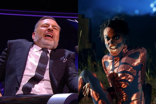 David Walliams (left) recoils in horror at the graveyard contortions of Papi Flex (right)