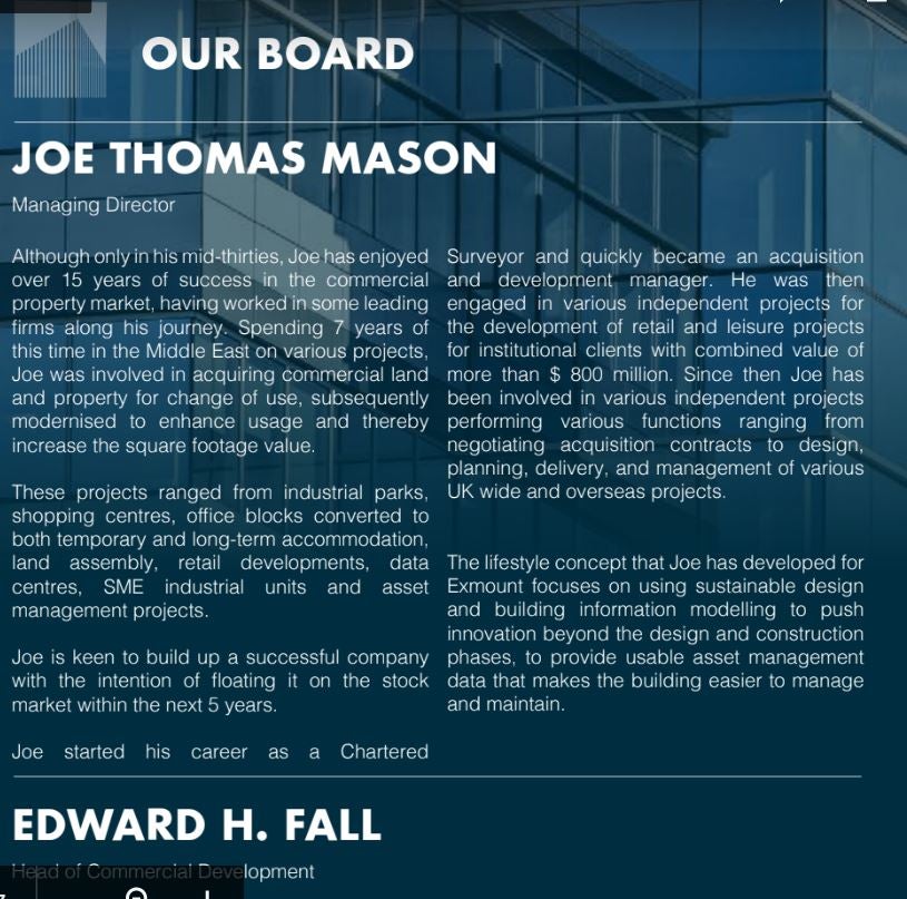 Exmount’s brochure, which was signed off by an FCA-approved person, claimed the company’s director was a chartered surveyor. He was in fact a gardener