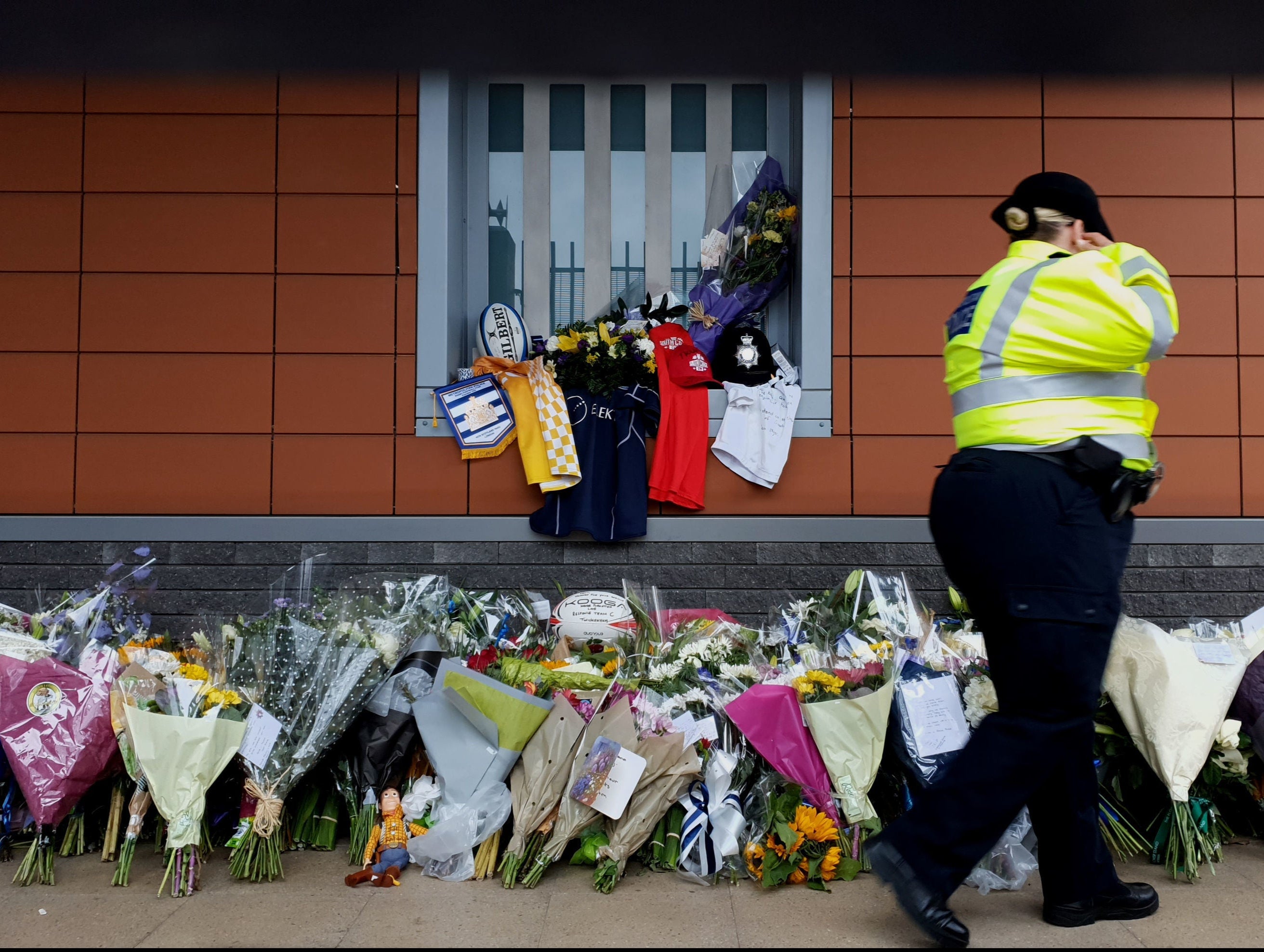 Flowers outside Croydon Custody Centre in south London following the death of Sgt Matt Ratana