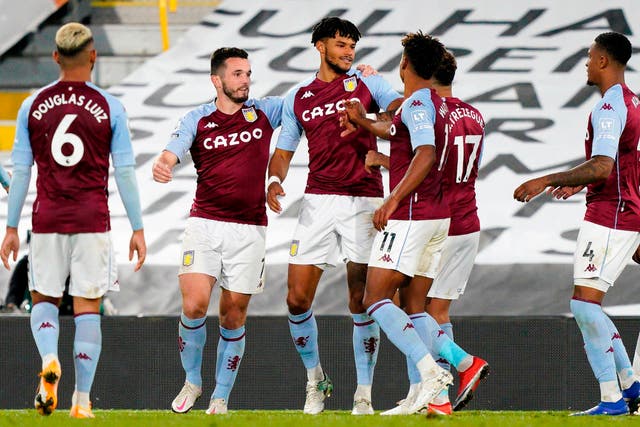 Aston Villa celebrate their third goal